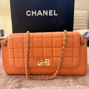 Chanel Quilted Orange Leather Shoulder Bag